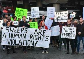 Protesters demand an end to homeless sweeps in Seattle, Washington